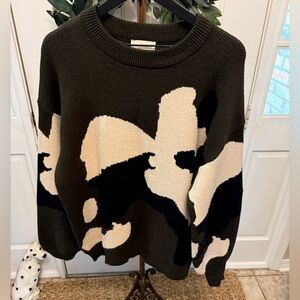 Vanilla Bay Puff Sleeve Boho Camo Print Soft Longline Sweater LS M